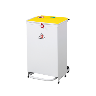 Metal Pedal Operated Bin 50L: White with Yellow Lid